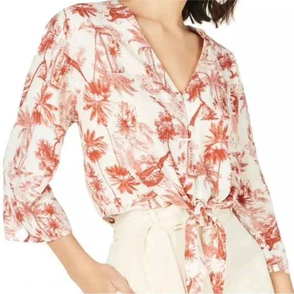 🍀 LEYDEN NWT LOFTIN TROPICAL RED TIE TOP - Picture 1 of 7